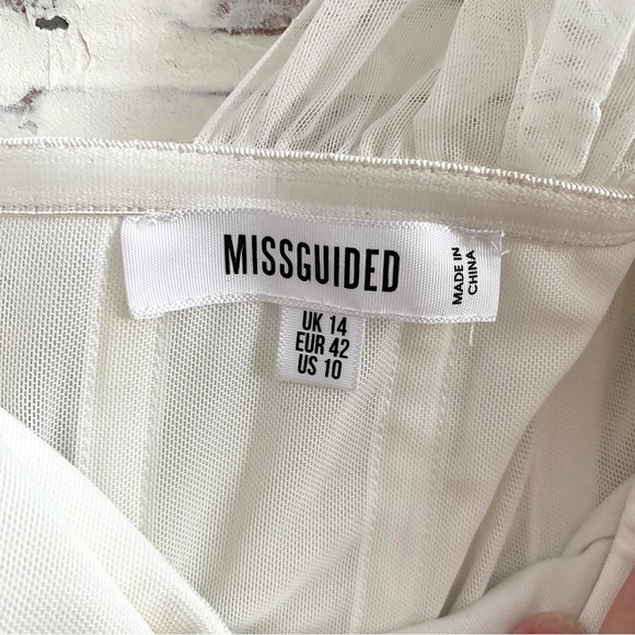 Missguided • Ivory Mesh Tie Shoulder Corset Mini Dress • Sweetheart Neckline - Picture 9 of 14